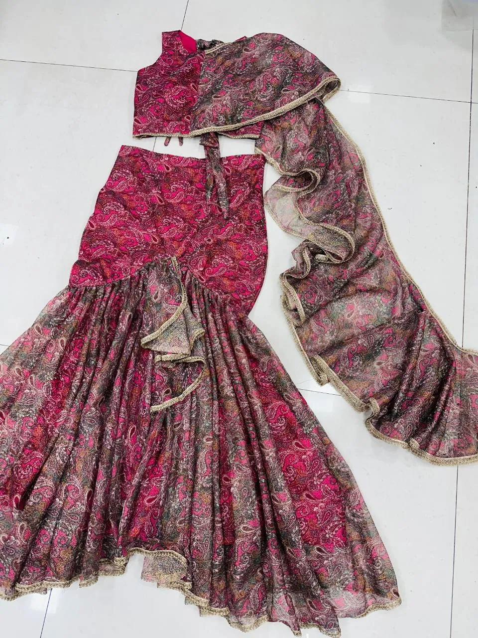 Printed Fish Cut Boutique Lehenga - Image 2