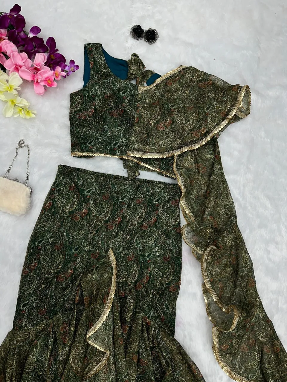 Printed Fish Cut Boutique Lehenga - Image 5