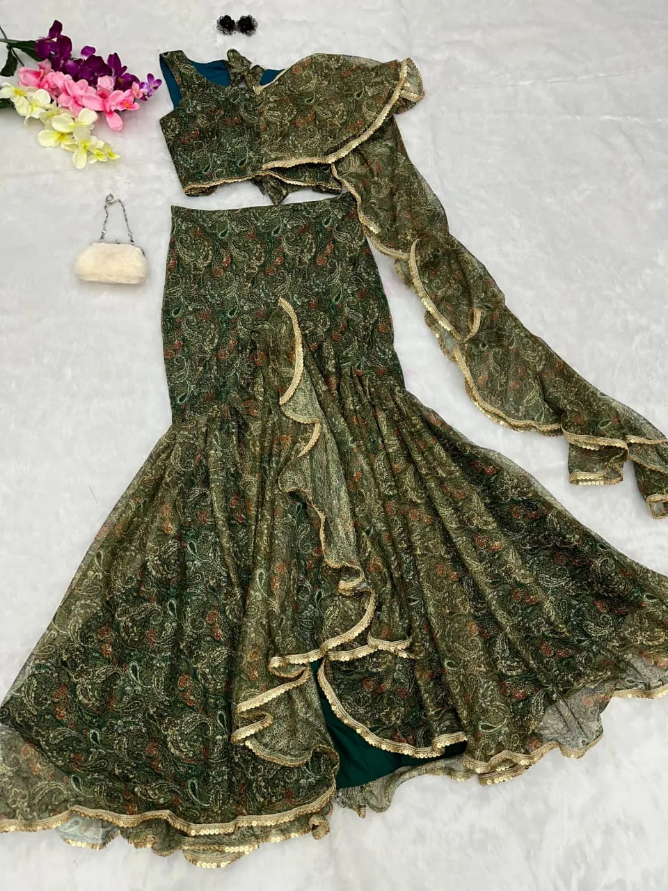 Printed Fish Cut Boutique Lehenga - Image 6