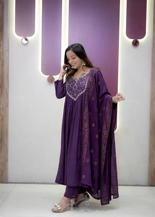 Purple Color Embroidery Kurta Set for women