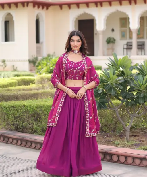 Purple Embroidery Women Lehenga for Wedding