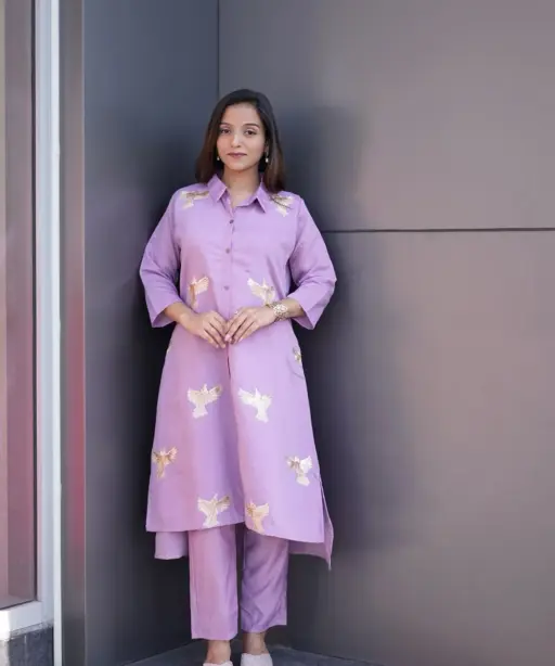 Purple Kurti Palazzo Set with Embroidery work