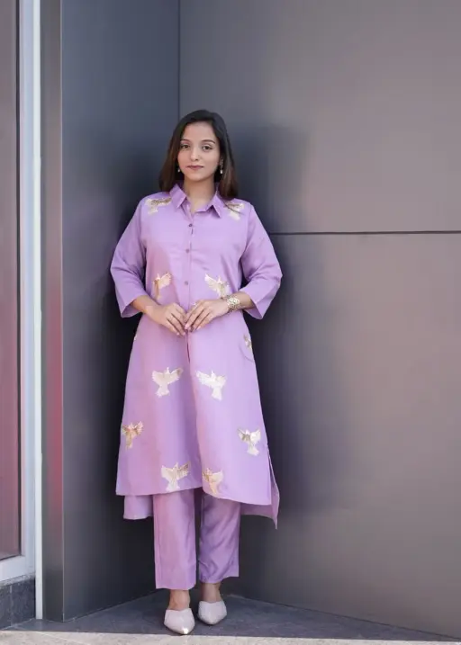 Purple Kurti Palazzo Set with Embroidery work