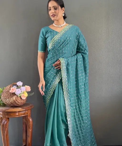 Rama Color Readymade Party Saree