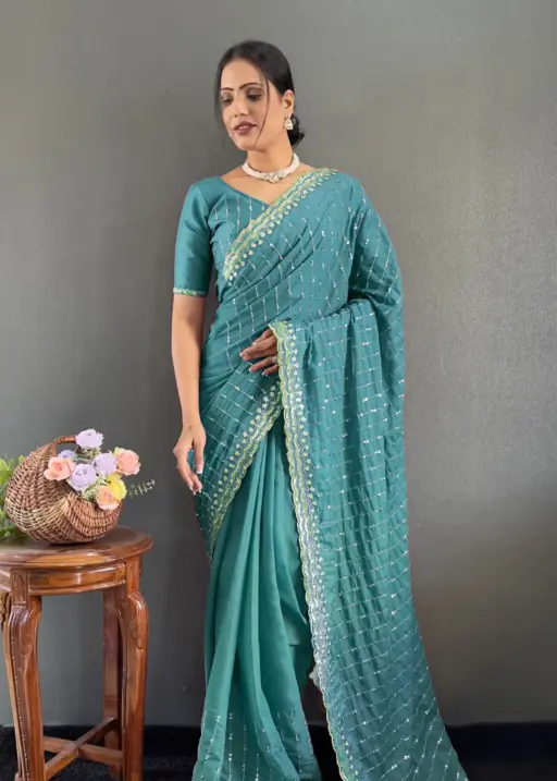 Rama Color Readymade Party Saree