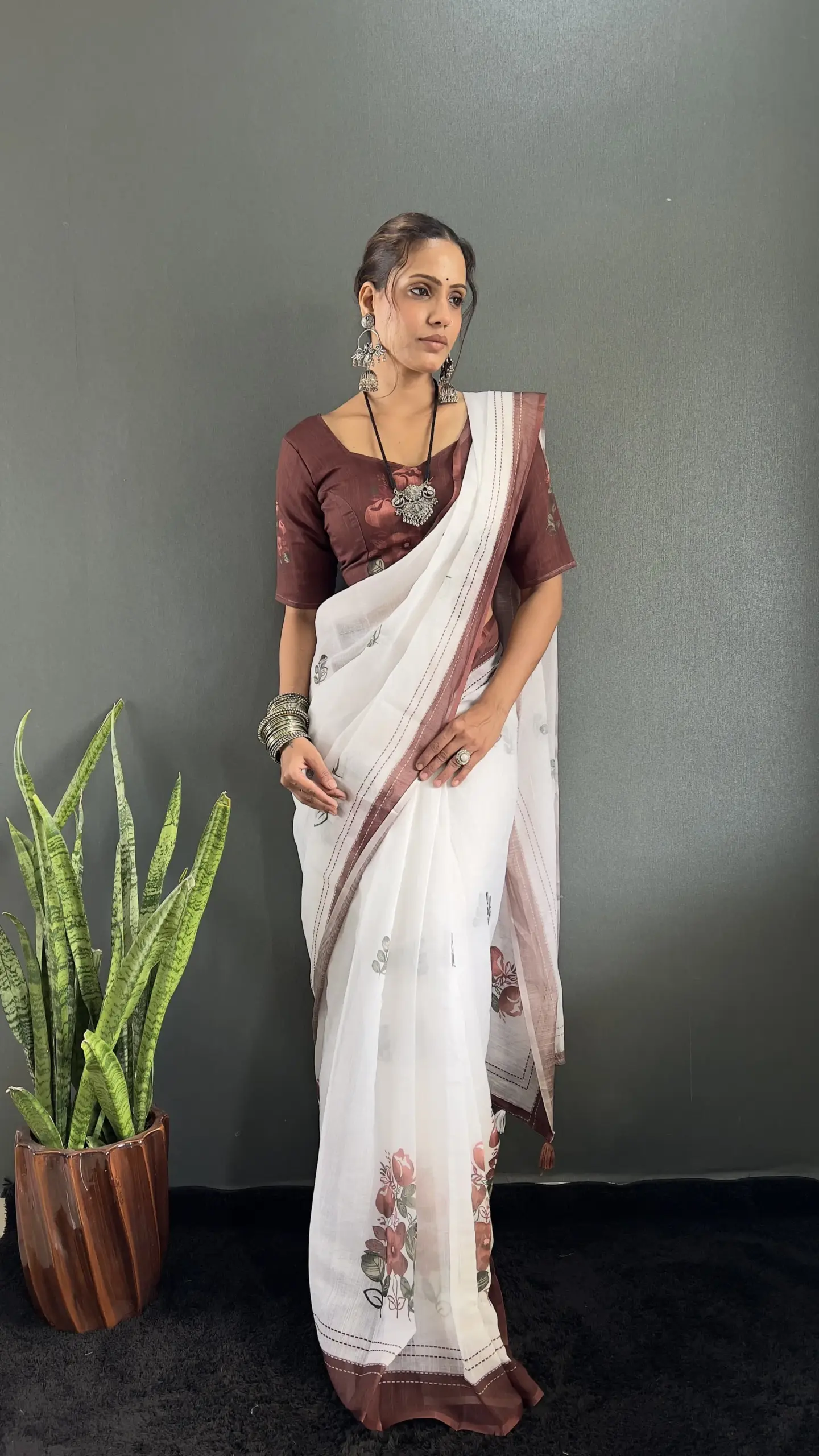 Readymade Linen Saree for Office