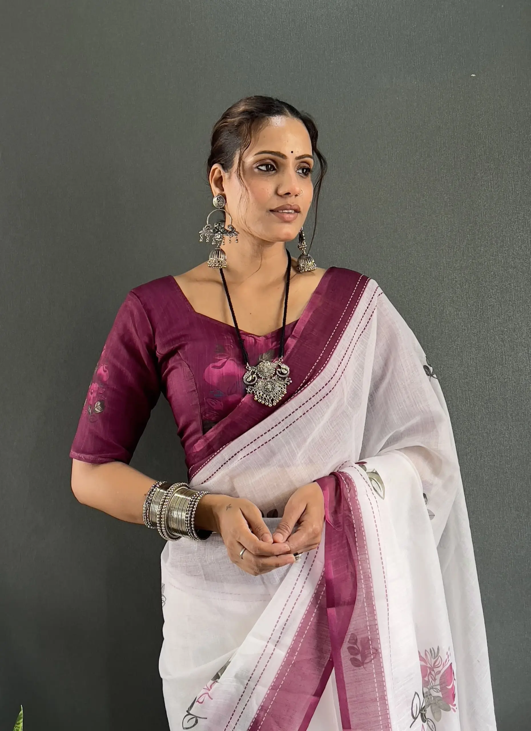 Readymade Linen Saree for Office - Image 6