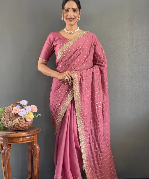 Readymade Peach Color Party Saree