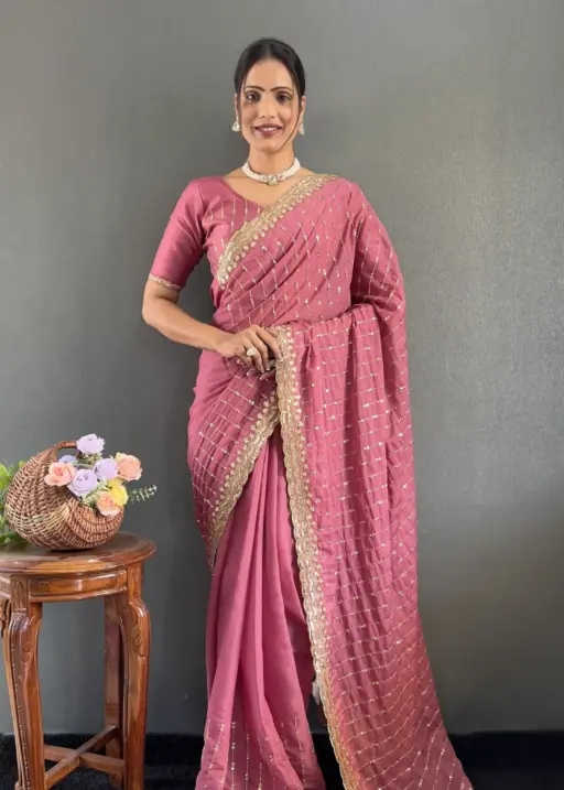 Readymade Peach Color Party Saree