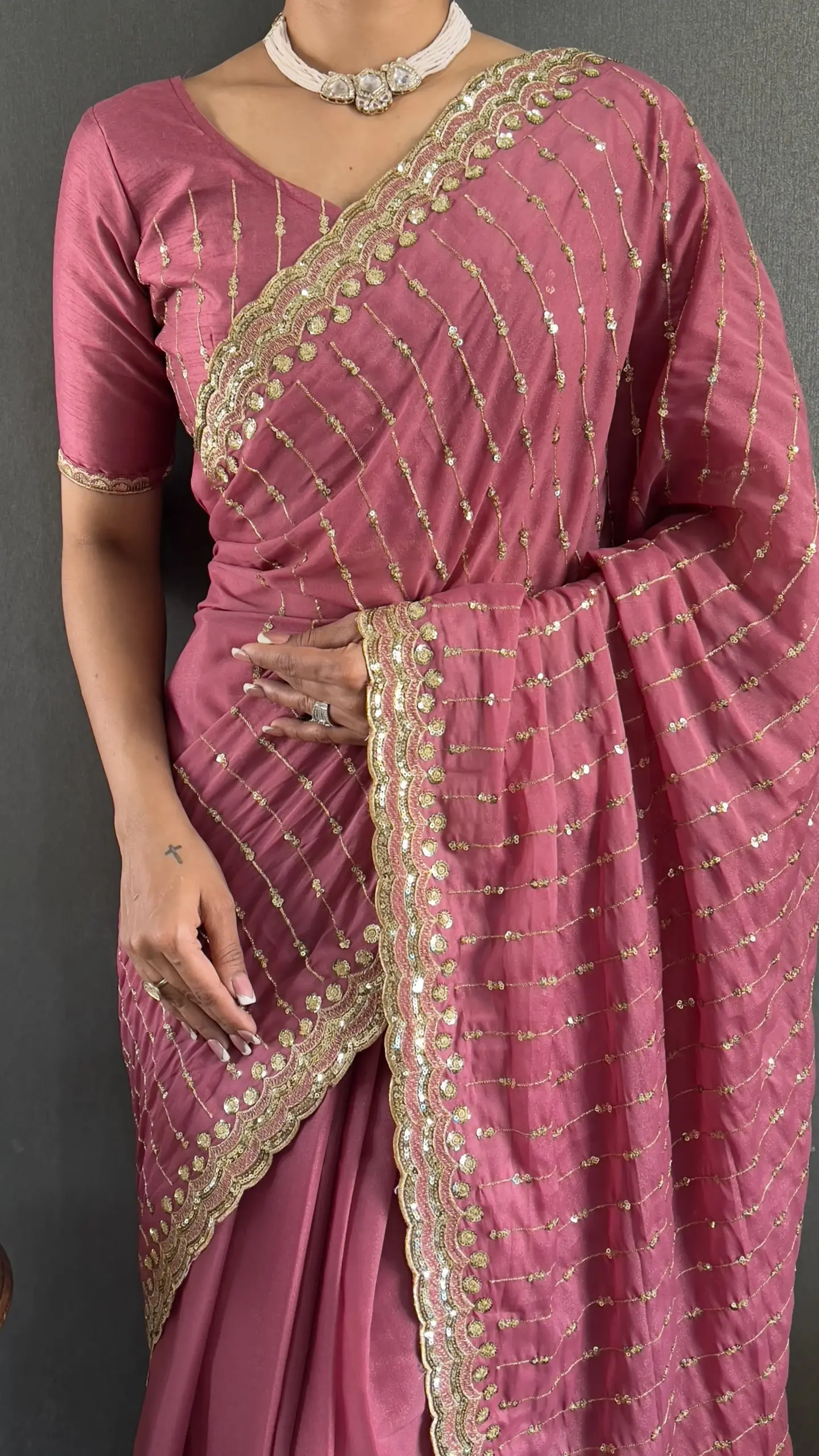 Readymade Peach Color Party Saree - Image 2