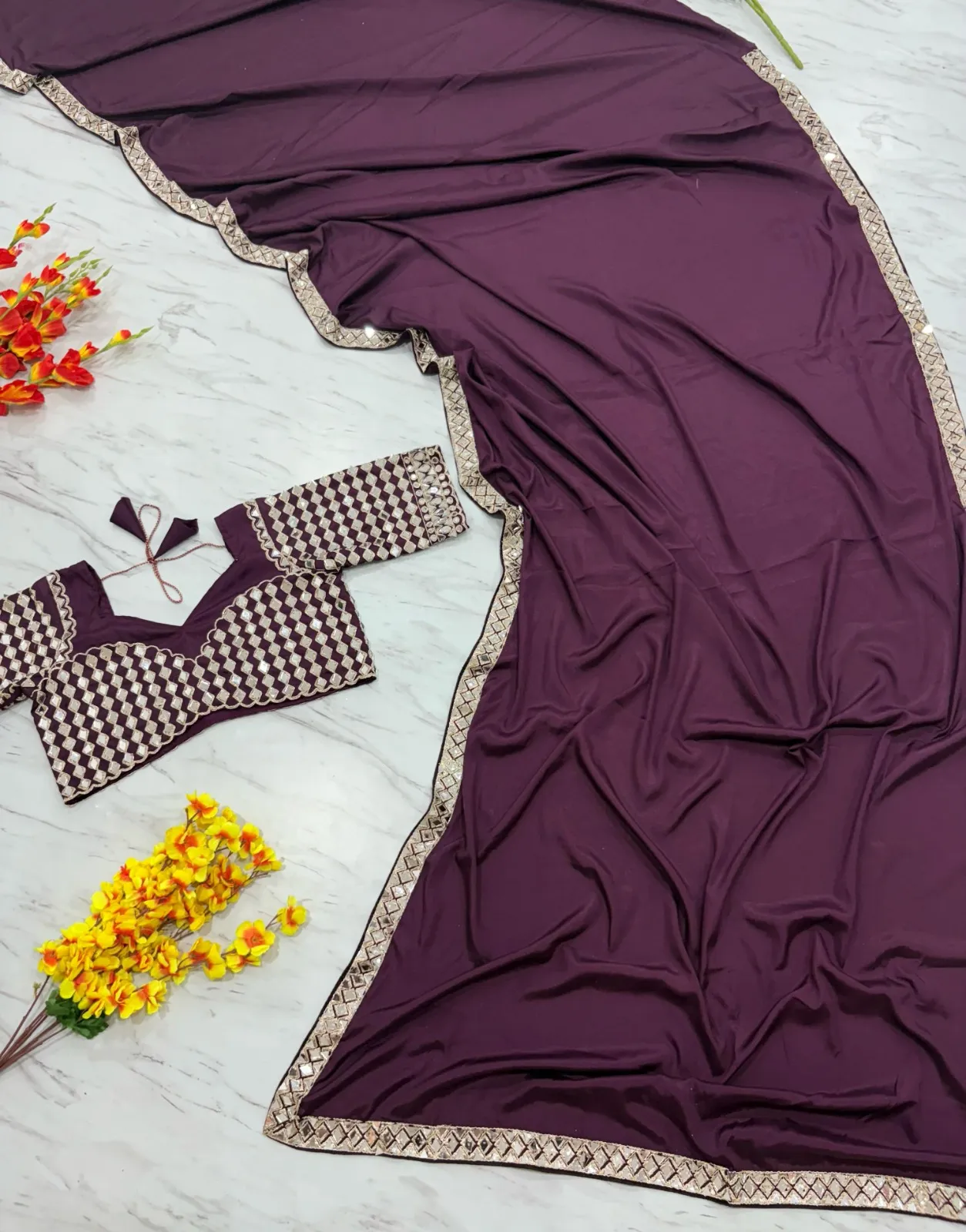 Real Mirror work Model Sarees - Image 3