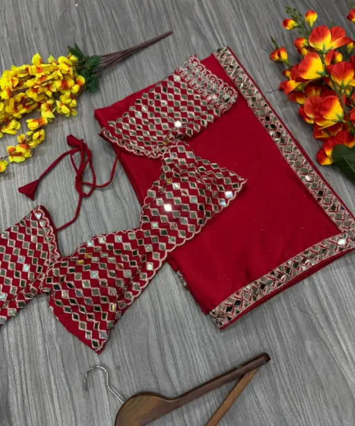 Real Mirror work Model Sarees