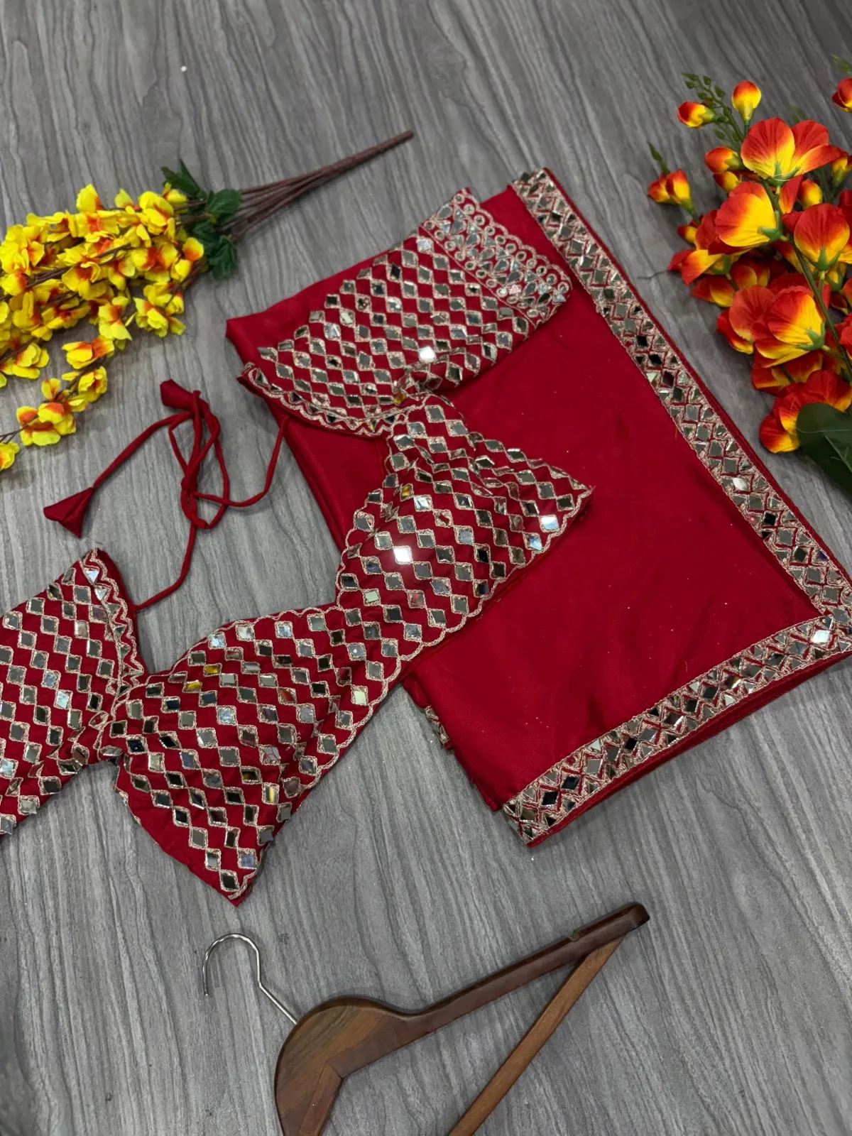 Real Mirror work Model Sarees