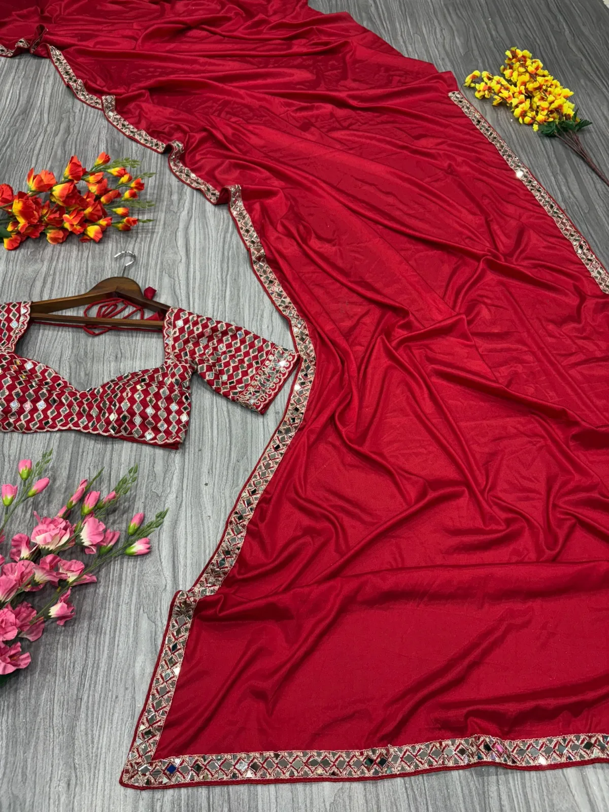 Real Mirror work Model Sarees - Image 5