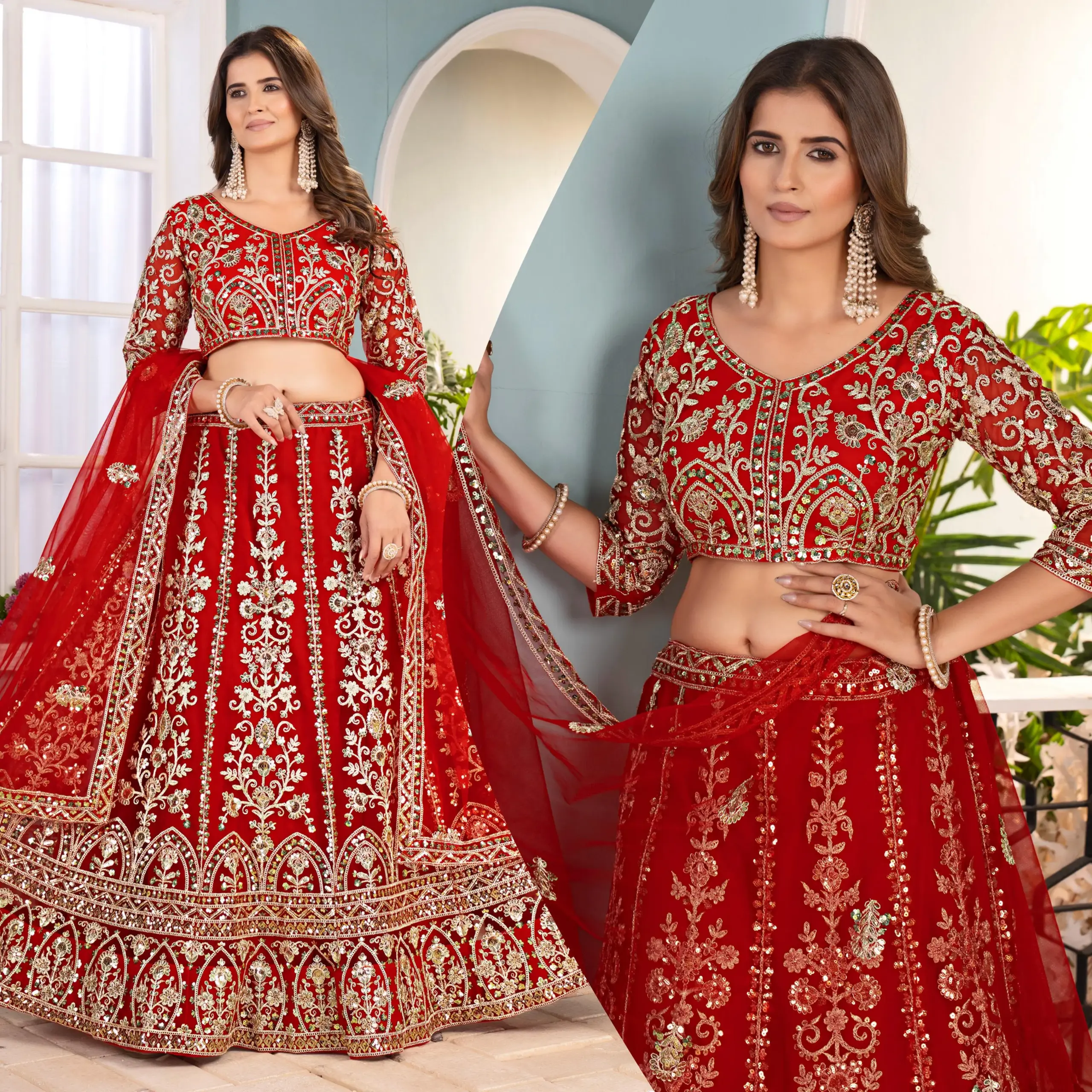 Red Embroidery Plus Size Lehenga upto 5xl
