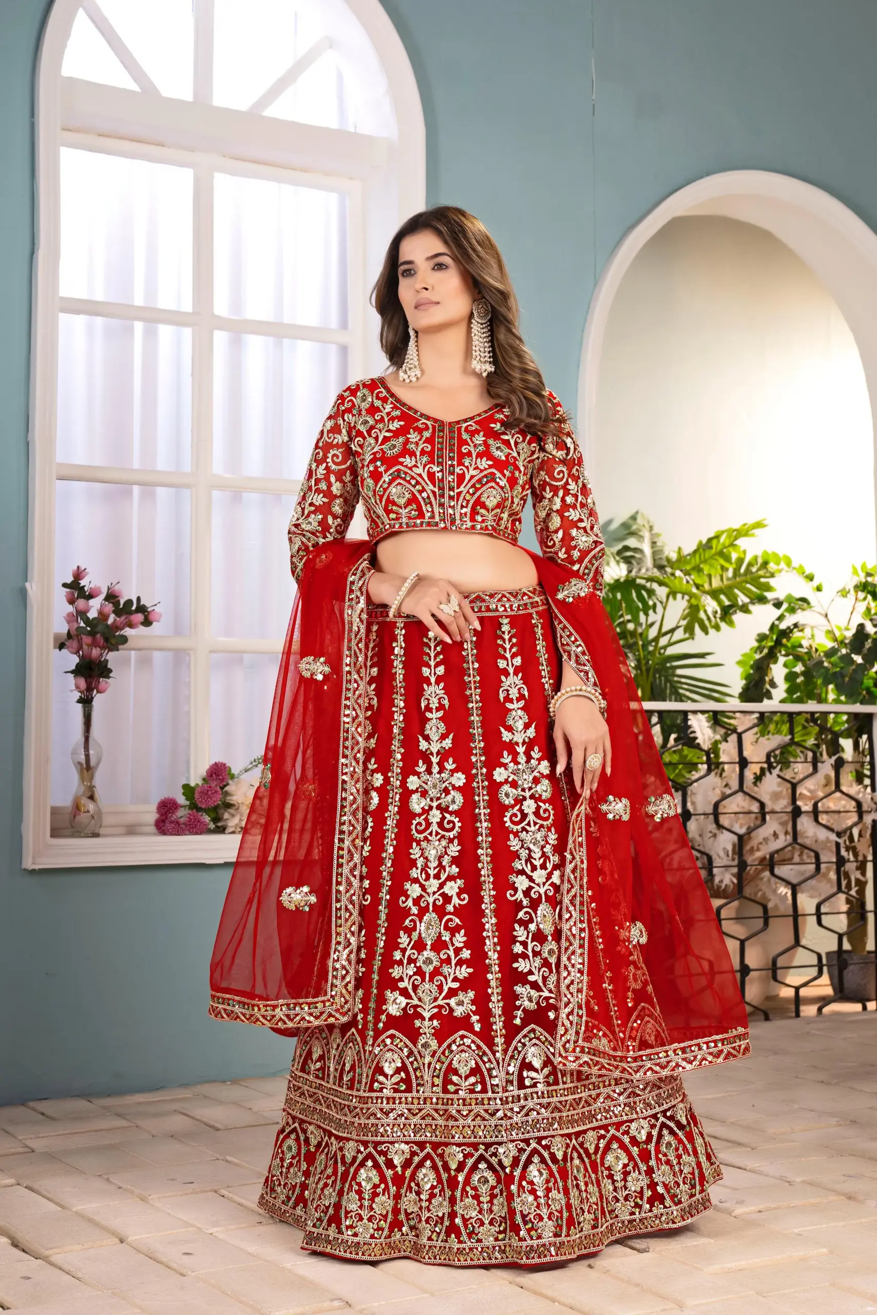 Red Embroidery Plus Size Lehenga upto 5xl - Image 2