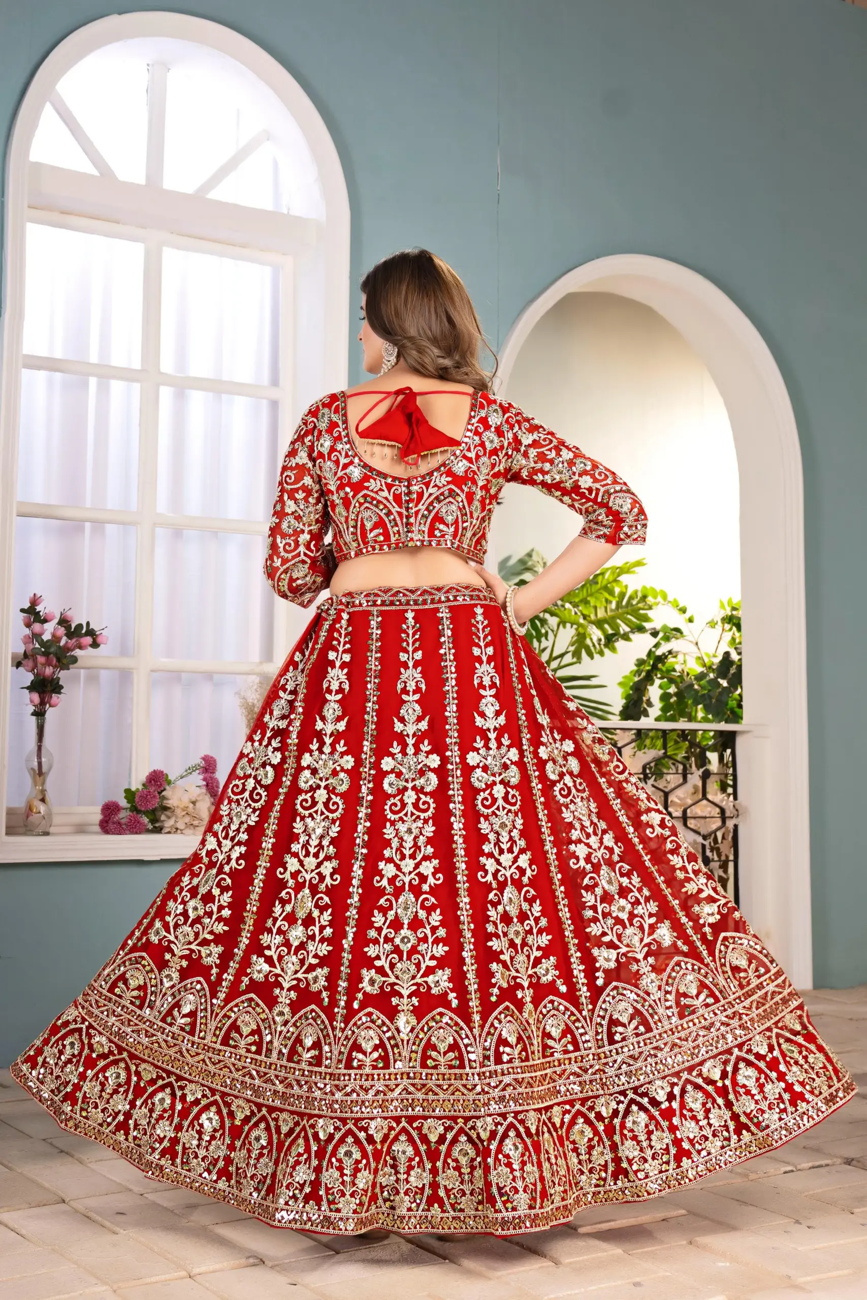 Red Embroidery Plus Size Lehenga upto 5xl - Image 3