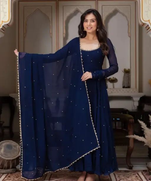 Royal Blue Fancy Anarkali Gown Set