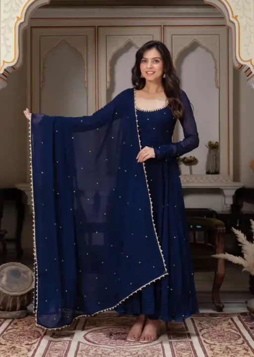 Royal Blue Fancy Anarkali Gown Set