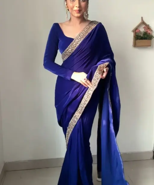 Royal Blue Velvet Readymade Saree