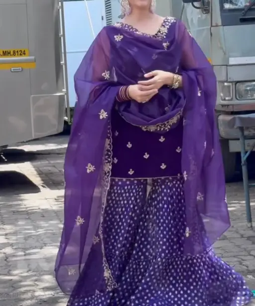 Rubina Dilaik Inspired Velvet Sharara Suit