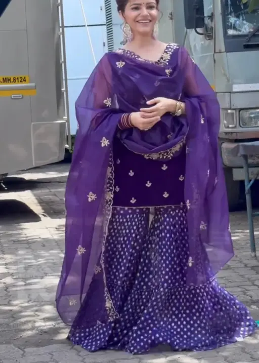 Rubina Dilaik Inspired Velvet Sharara Suit