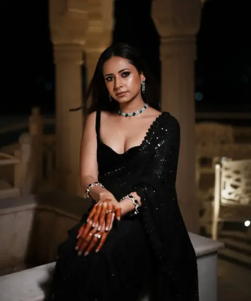 Sargun Mehta Inspired Black Sequence Saree