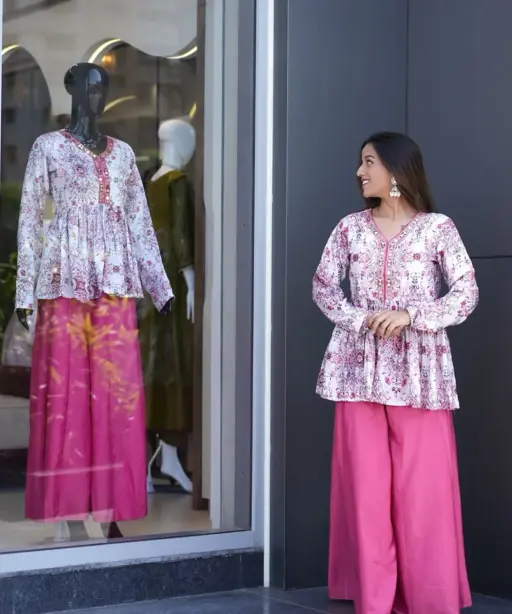 Short top with Plazzo Kurti Set