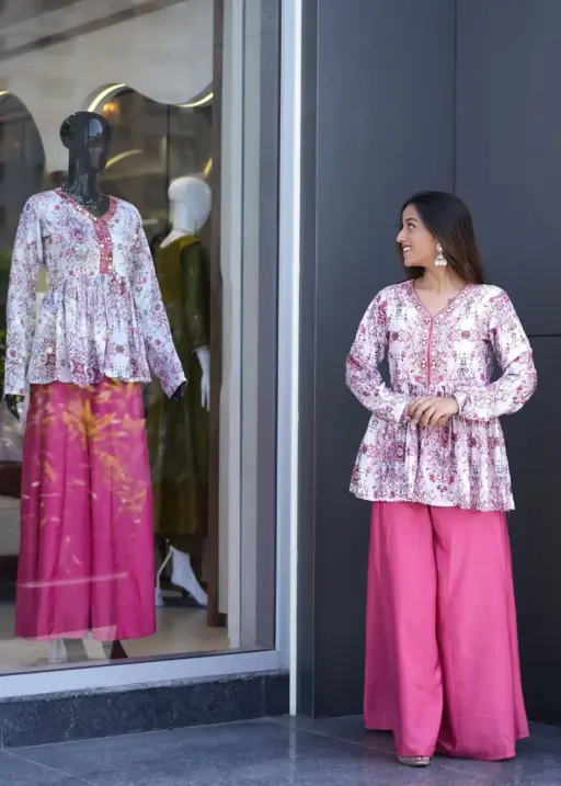 Short top with Plazzo Kurti Set