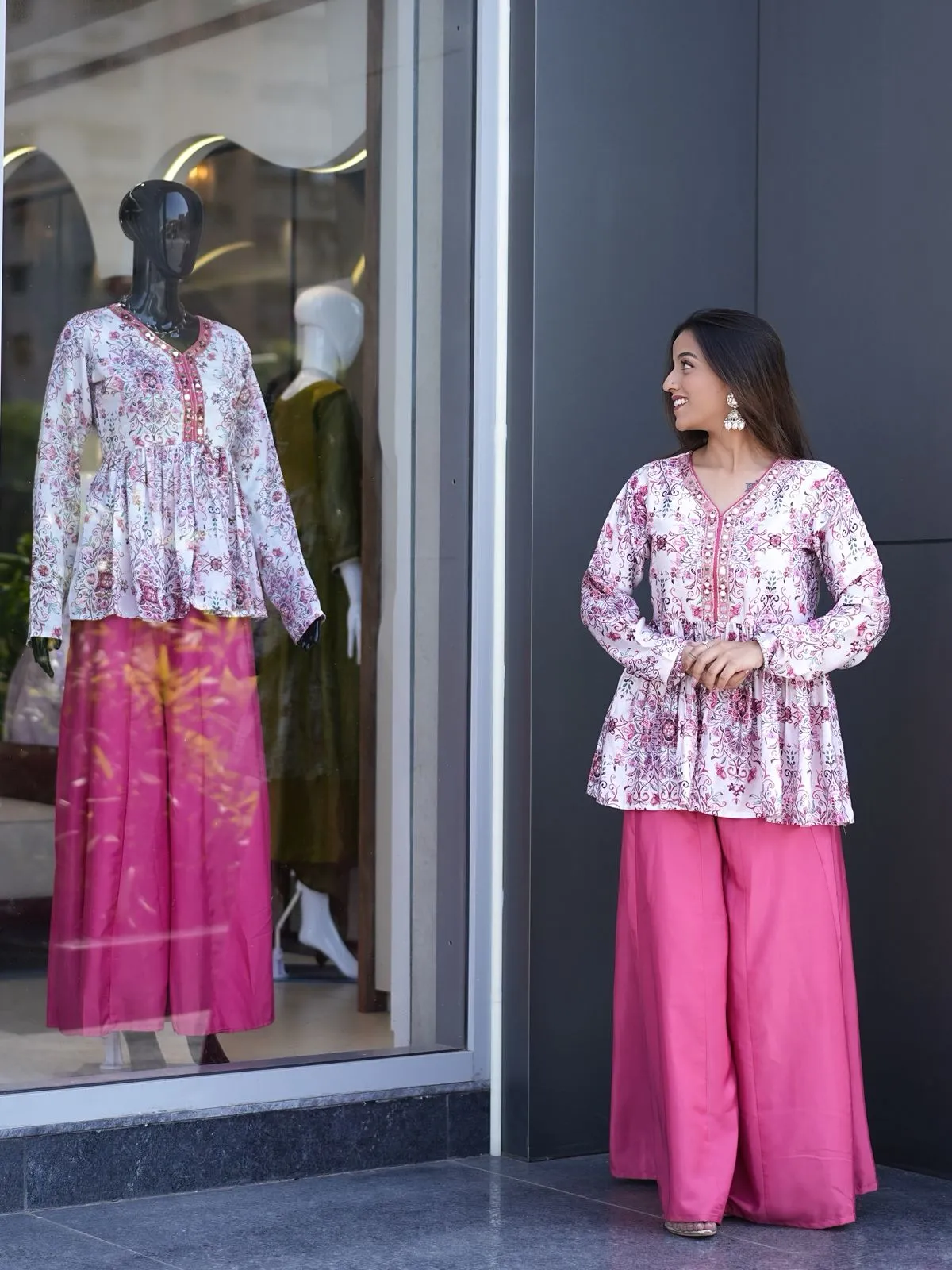 Short top with Plazzo Kurti Set