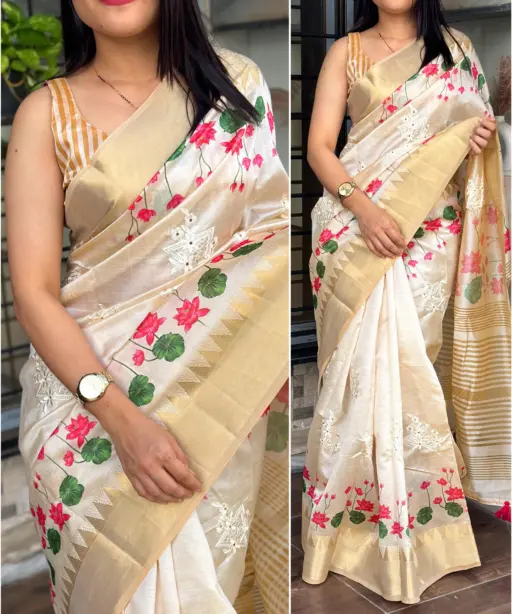 Silk Saree with Floral and emboidery work