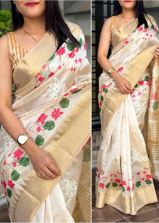 Silk Saree with Floral and emboidery work