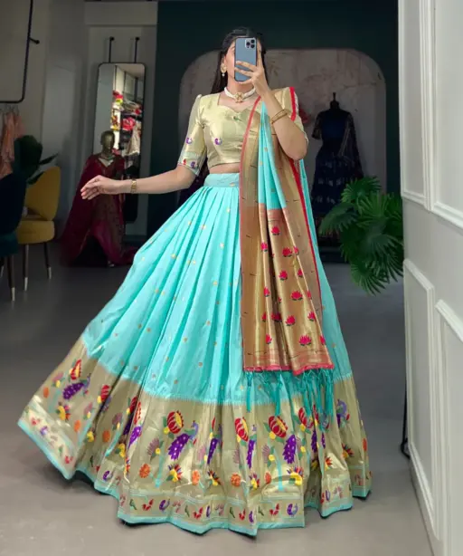 Sky Blue Paithani Silk Lehenga Choli