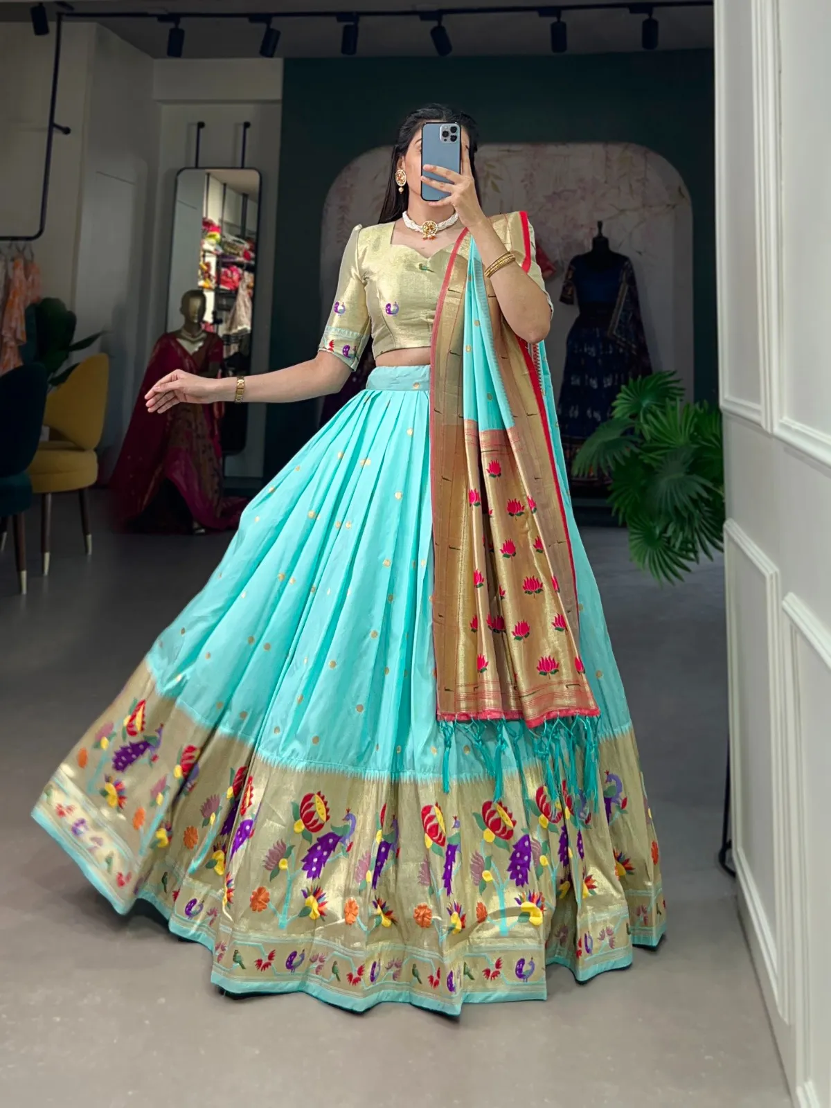 Sky Blue Paithani Silk Lehenga Choli