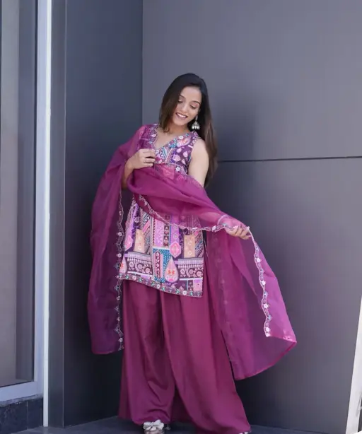 Sleeveless Printed 3 Piece Kurti Set