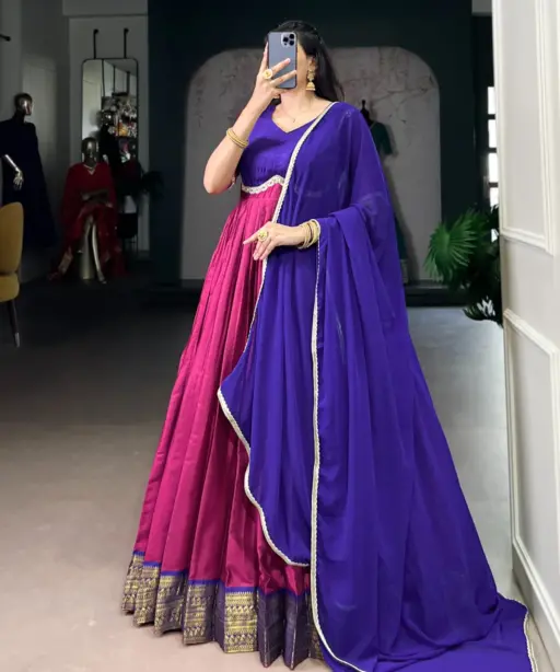 Stylish Pink Silk Gown with Dupatta