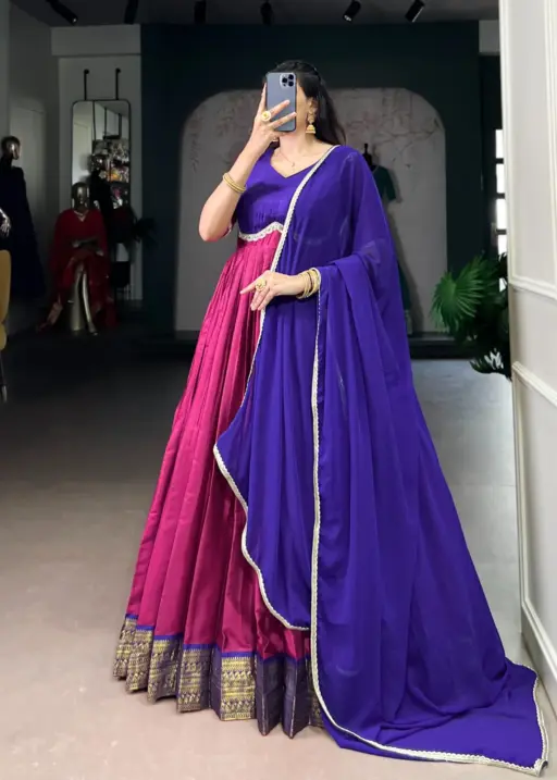 Stylish Pink Silk Gown with Dupatta