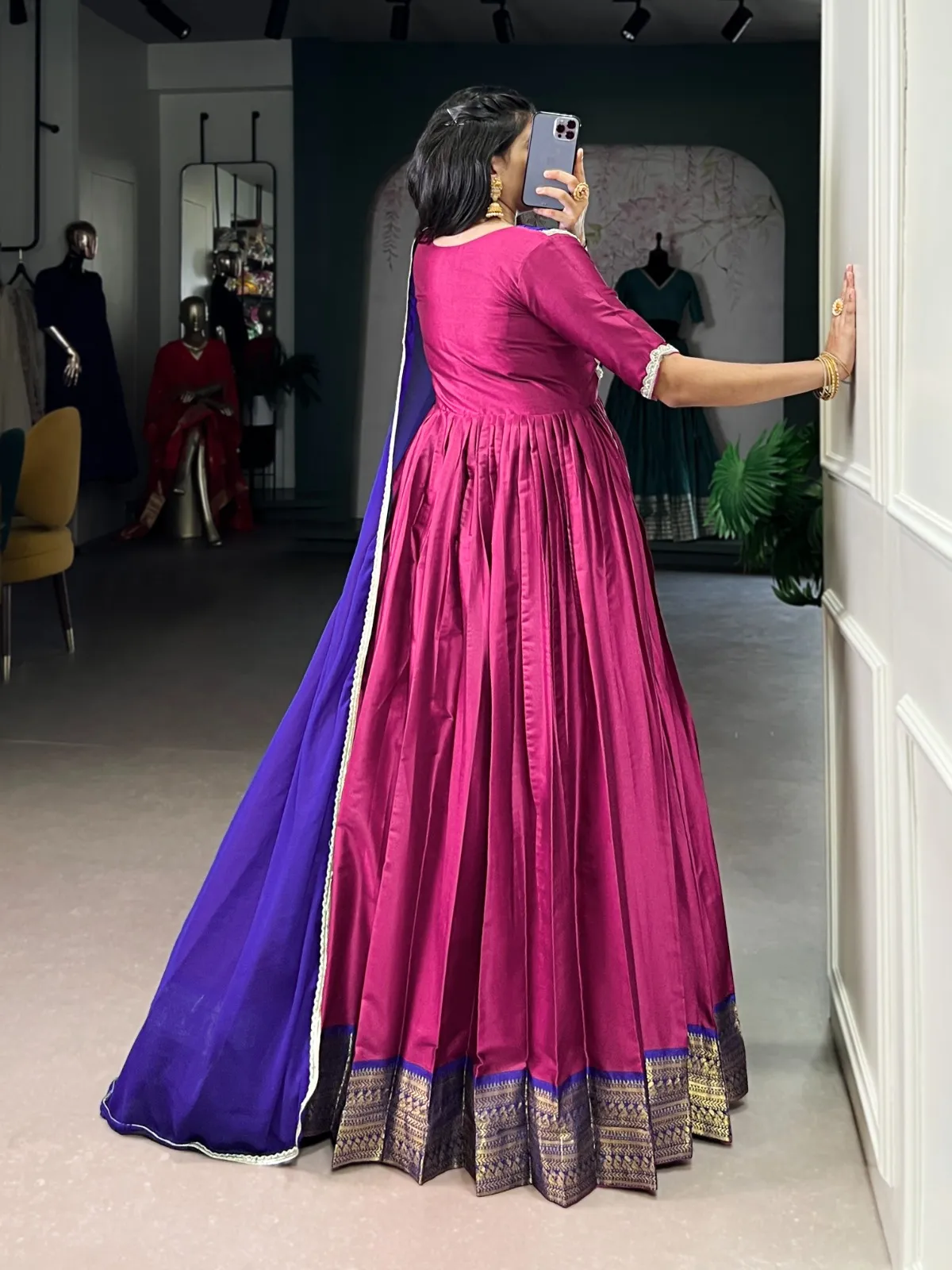 Stylish Pink Silk Gown with Dupatta - Image 2