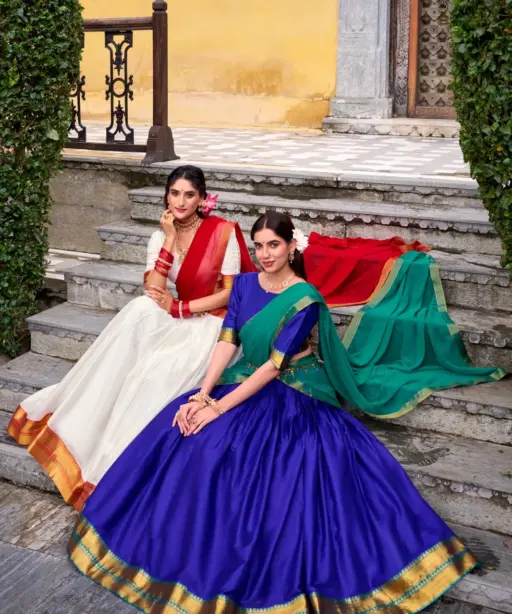 Stylish Plain with Jacquard Border half Saree