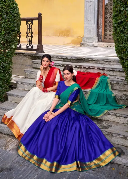 Stylish Plain with Jacquard Border half Saree