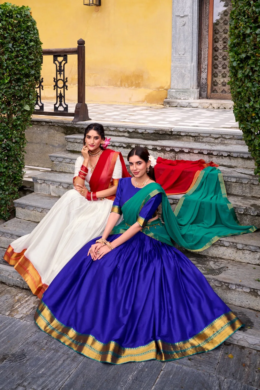 Stylish Plain with Jacquard Border half Saree