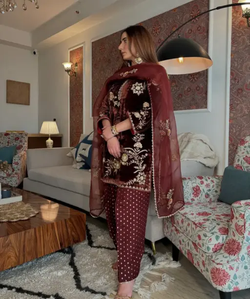 Stylish Velvet Farsi Salwar Suit