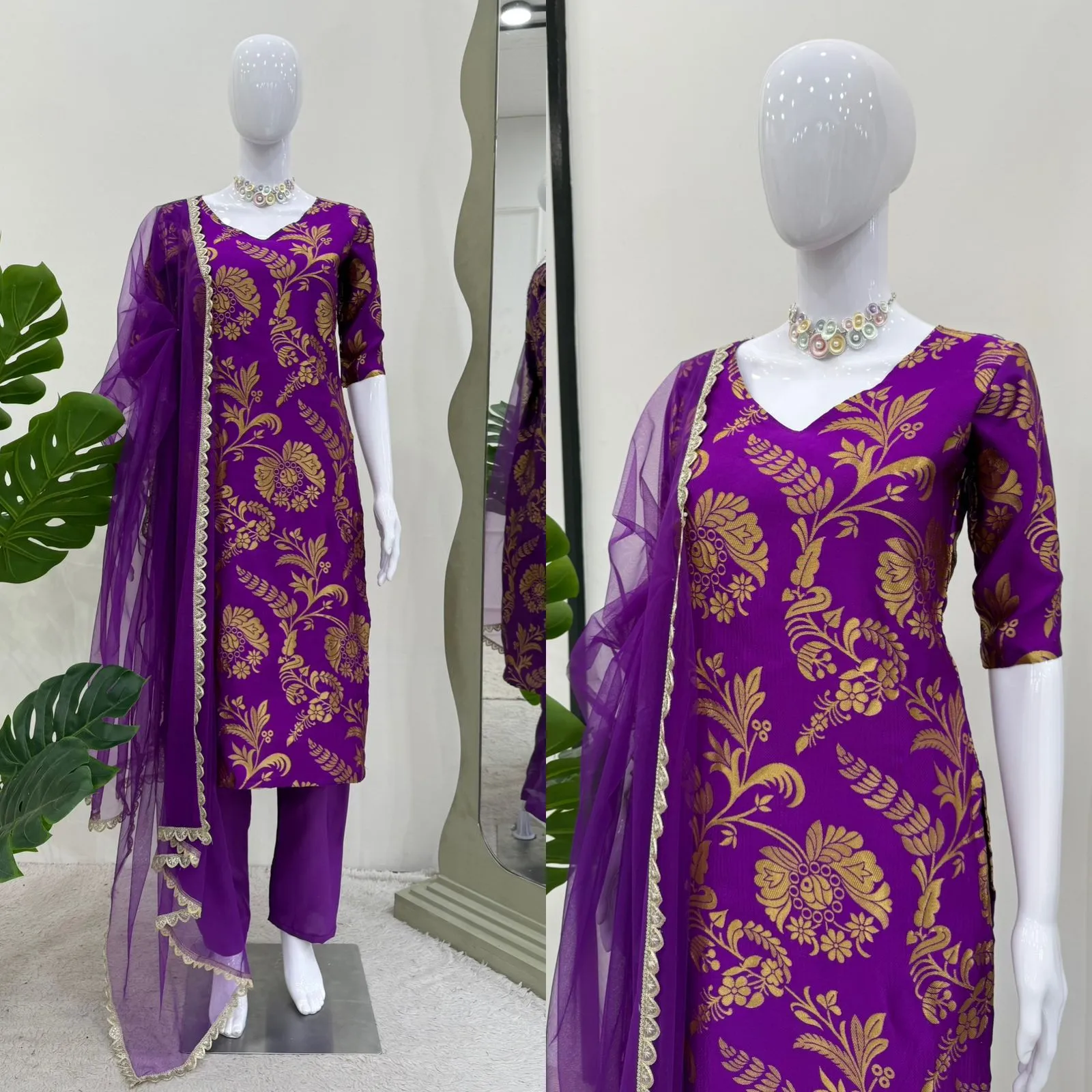Sumona Chakravarty Inspired Jacquard Silk Suit - Image 3