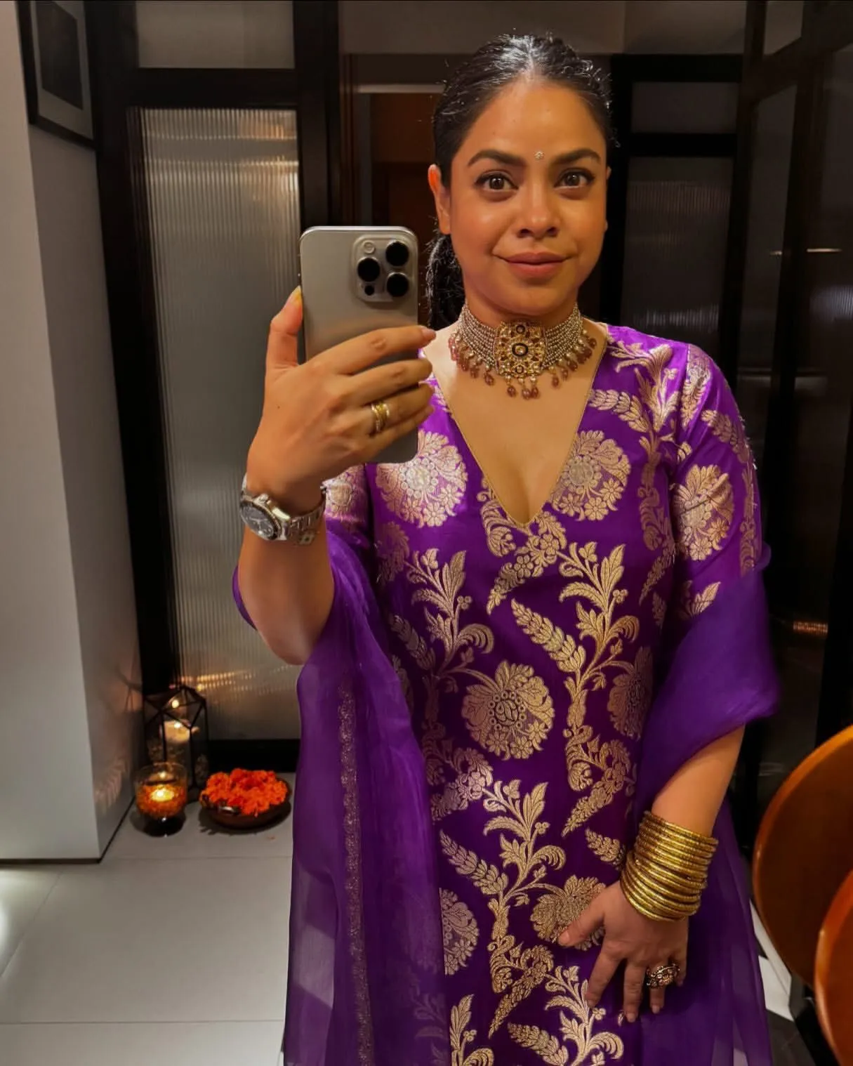 Sumona Chakravarty Inspired Jacquard Silk Suit - Image 5