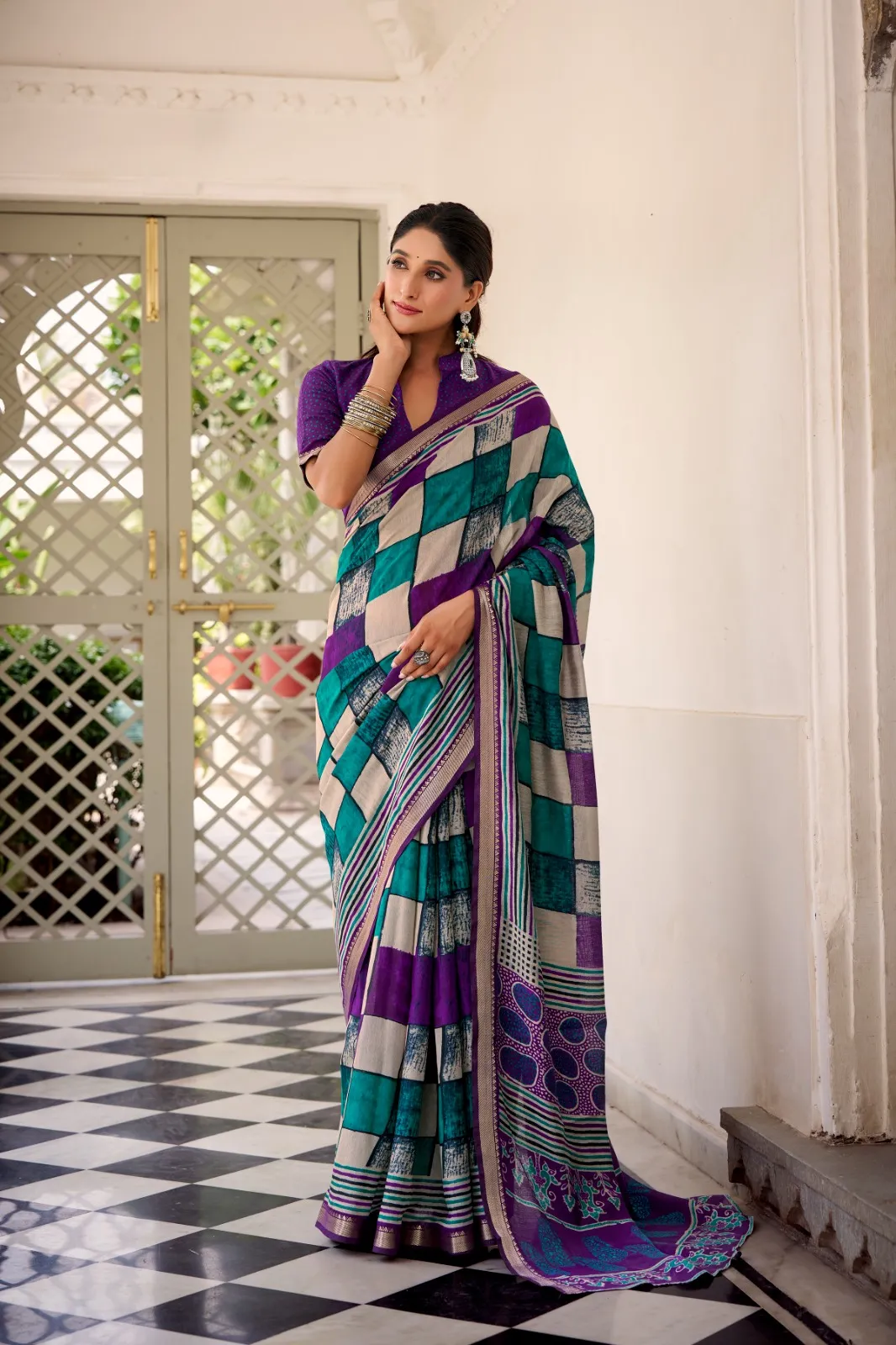 Temple Border Chanderi Saree - Image 3