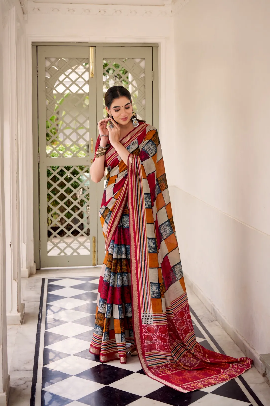 Temple Border Chanderi Saree - Image 9