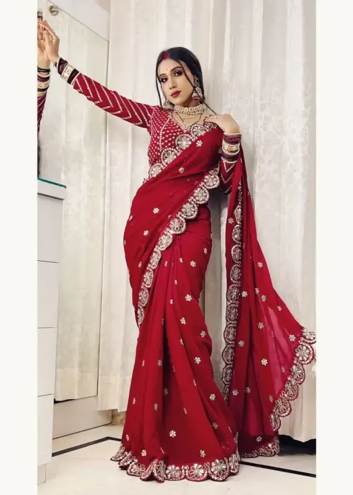 Bollywood-Inspired Organza Saree with Real Mirror Work