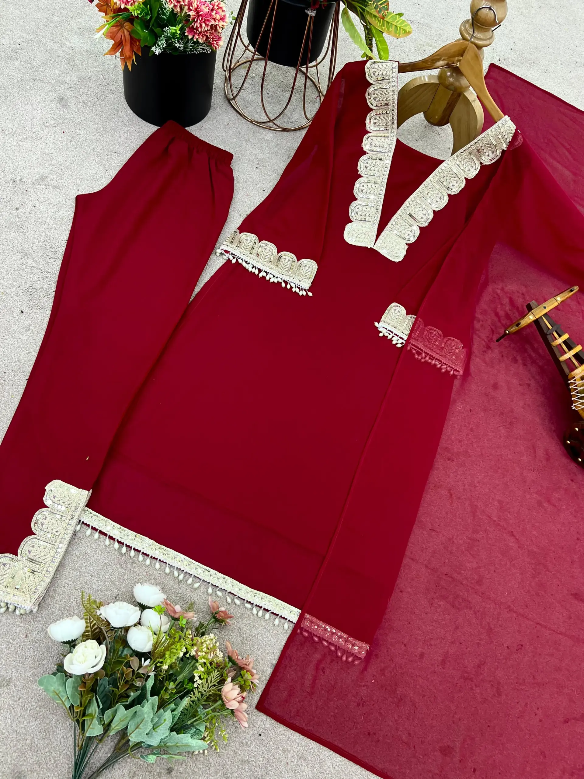 Trending Red Readymade Salwar Suit - Image 3