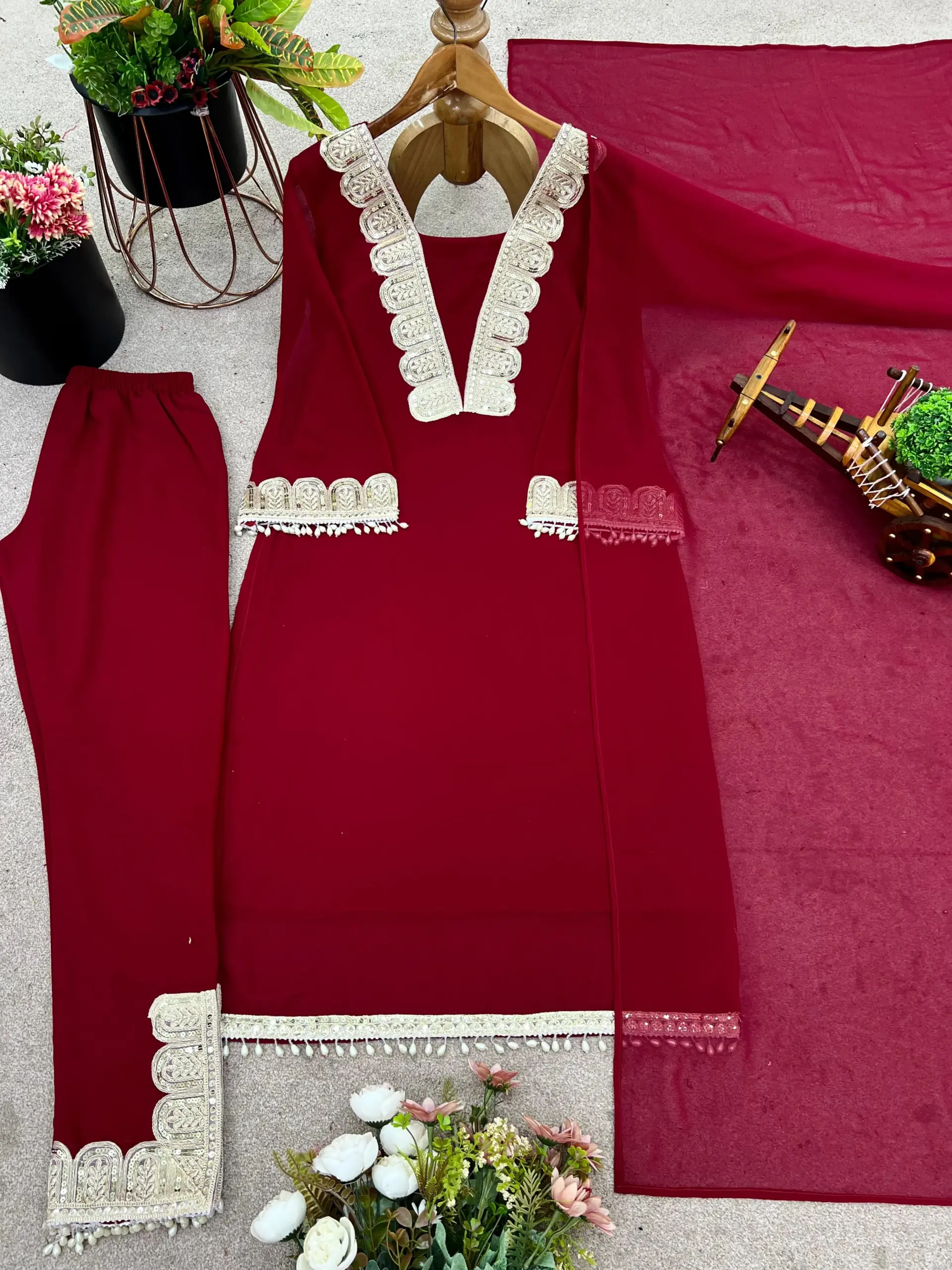 Trending Red Readymade Salwar Suit - Image 4