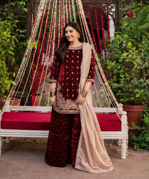 Velvet Plazzo Pakistani Salwar suit